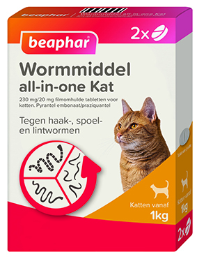 [BP1000156] Beaphar Wormmiddel All In One Kat (2 tabletten)