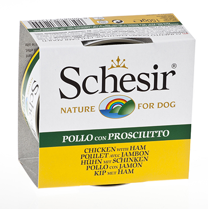 Schesir Dog Jelly Chicken Fillets & Ham 10 x 150 gr.