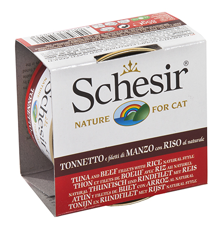 [AG75051] Schesir Cat Nat. Brine Rice Tuna & Beef 12 x 85 gr.