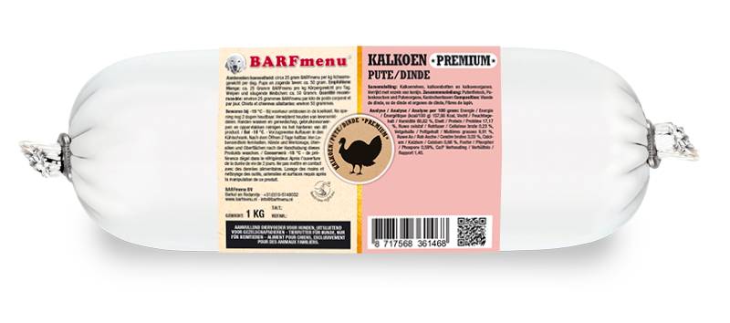 BARFmenu Hond Premium Kalkoen 10 x 1 kg.