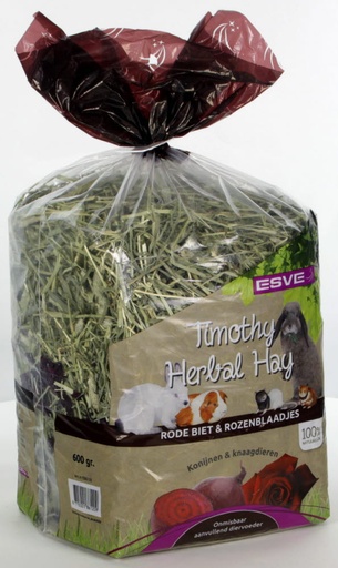 [E86120] Timothy Hay Rode Biet & Rozenblaadjes 6 x 600 gr.