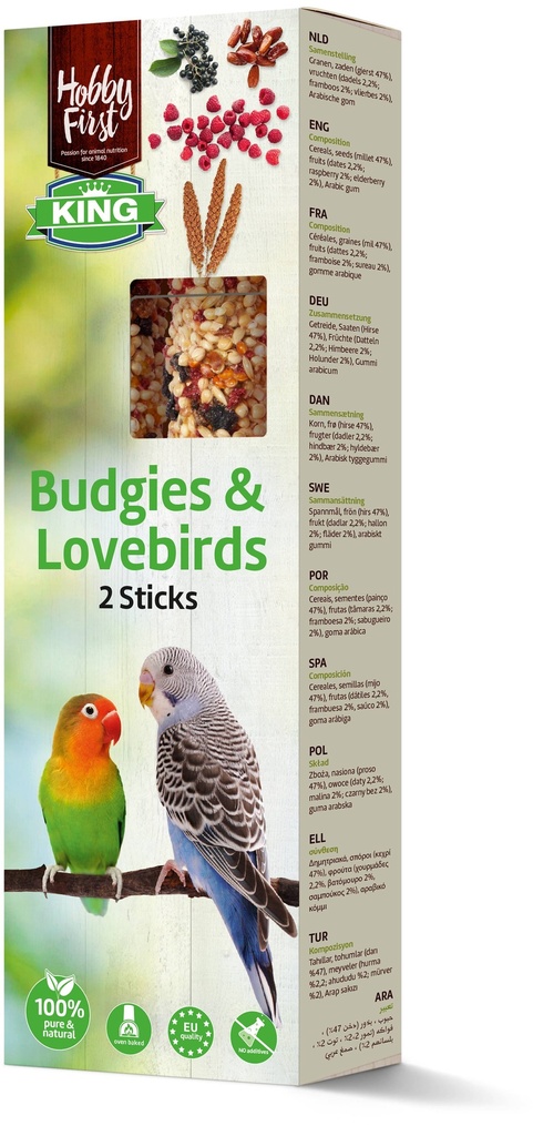 HobbyFirst King Sticks Budgie & Lovebird Fruit 10 x 60 gr.
