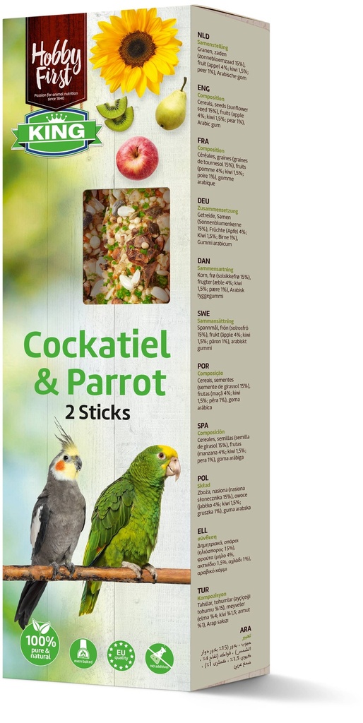 HobbyFirst King Sticks Cockatiels & Parrot Fruit 8 x 180 gr.