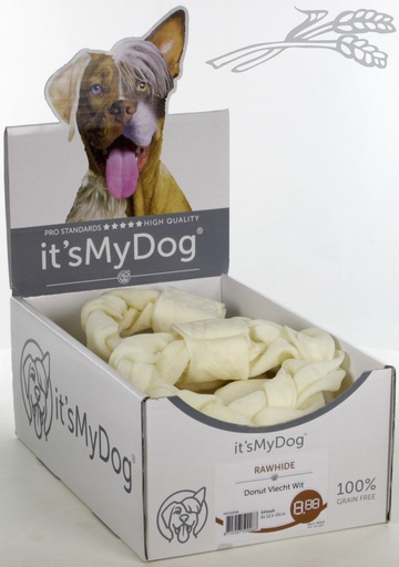 [IMD50008] it's My Dog Rawhide Donut Vlecht Wit 6 x 1 st.