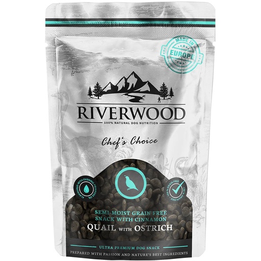 [JP140004] Riverwood Snack Chefs Choice Quail & Ostrich Semi Moist (10 x 200 gr.)
