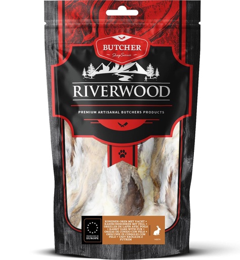 [JP140074] Riverwood Butcher Konijnenoren Met Vacht 6 x 100 gr.