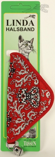 [LIN437] Poezenbandje Rood Suede zakdoek+bel 1 st.