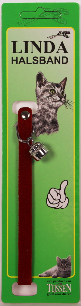 Poezenbandje Rood suede met elastiek en bel 1 st.