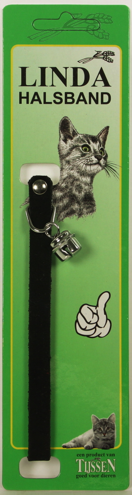 Poezenbandje Zwart suede met elastiek en bel 1 st.