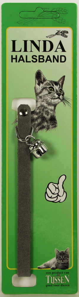 Poezenbandje Grijs suede met elastiek en bel 1 st.