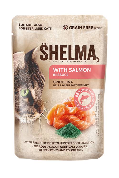 Shelma Pouch Fillets Salmon/Spirulina 28 x 85 gr.