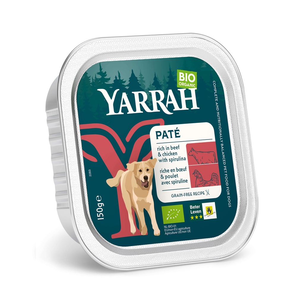 Yarrah Hond Alu Pate Rund/Spirulina 12 x 150 gr.