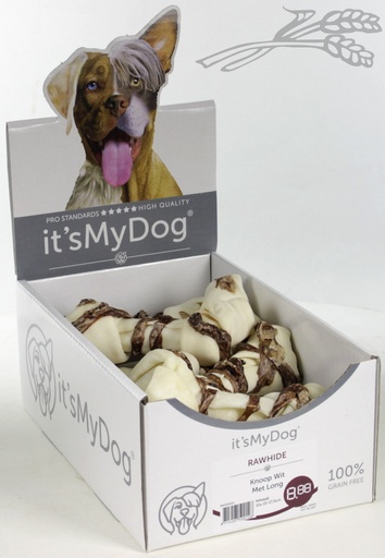 [IMD50014] it's My Dog Rawhide Knoop Wit Met Long (10 x 1 st.)
