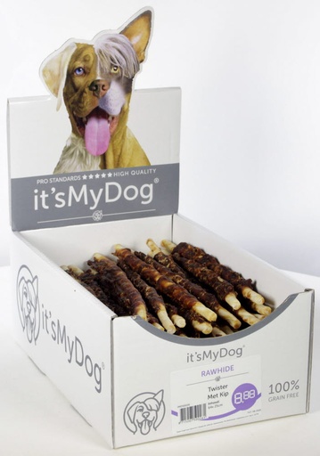 [IMD50026] it's My Dog Rawhide Twist Met Kip 64 x 1 st.