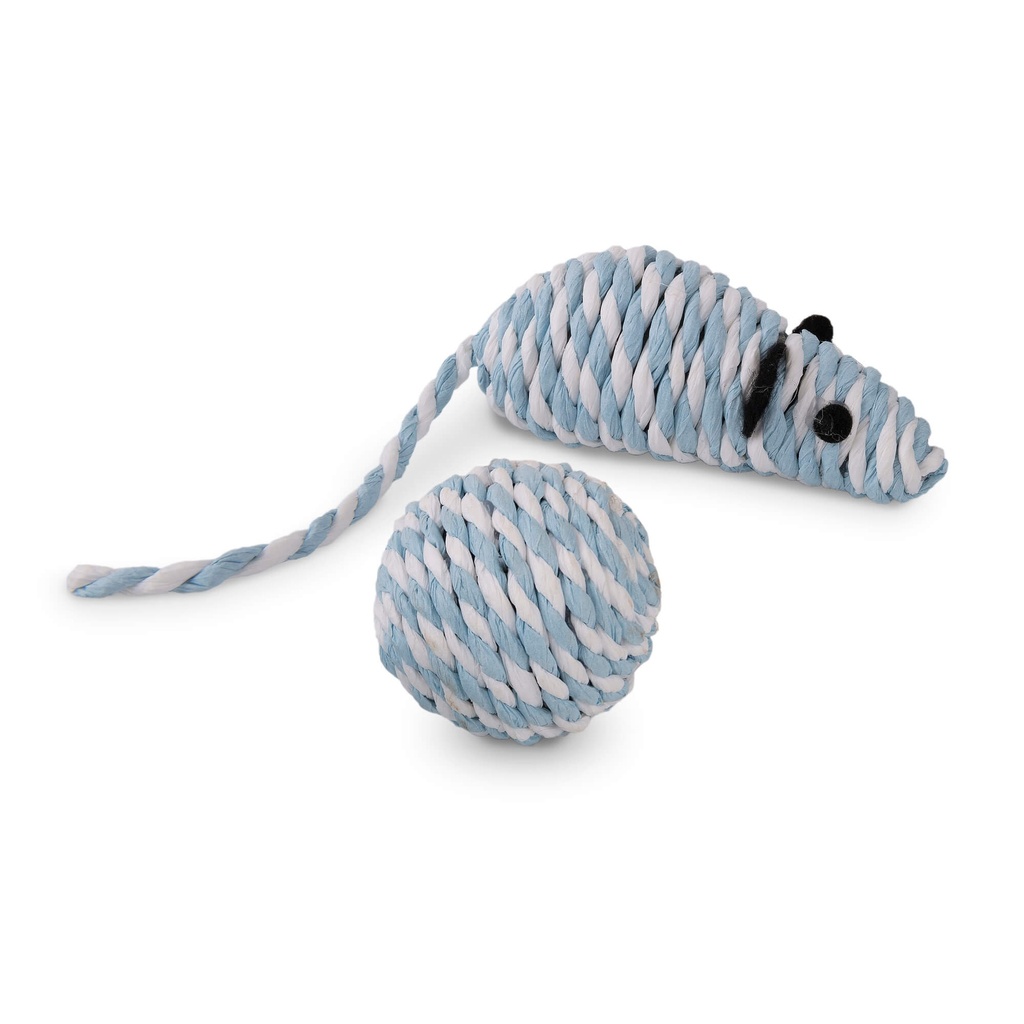 Rogz Paper Rope Mouse Ball blue/white 1 st.