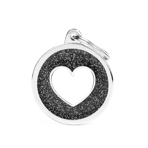 [MF27237] MyFamily Big Circle Black Glitter White Heart