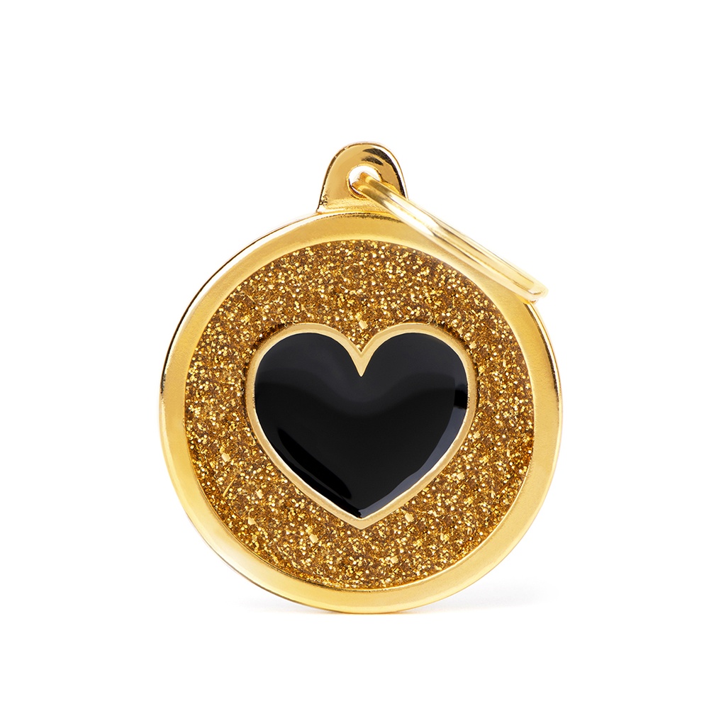 MyFamily Big Circle Gold Glitter Black Heart