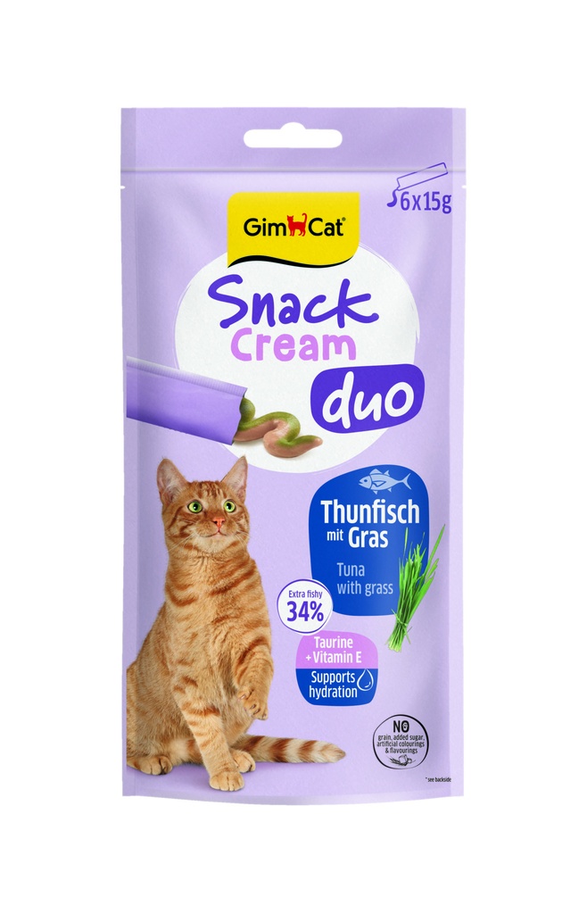 GimCat Snack Cream Duo Tonijn Met Gras 6 x 15 gr.