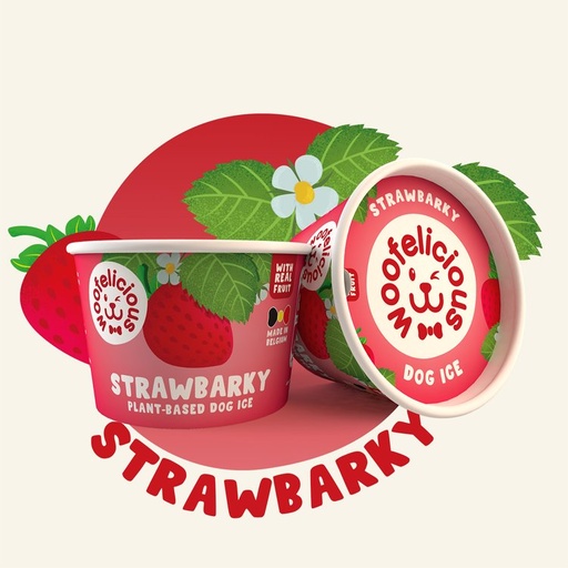 [IJS36015] Woofelicious Hondenijs Aardbei  (12 x 100 ml.)