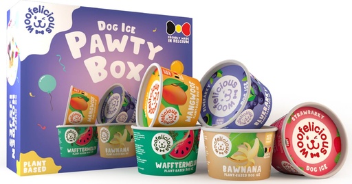 [IJS36018] Woofelicious Hondenijs Party Box 5x5x100 ml.