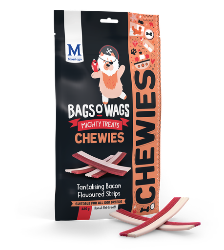 [MT62120] Montego Bags O' Wags Chewies Bacon Strips 10 x 120 gr.